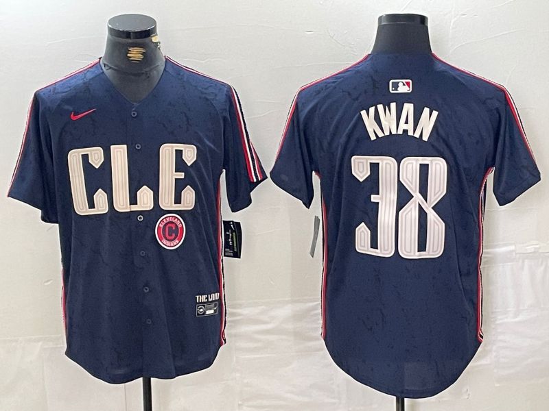 Men Cleveland Indians 38 Kwan Blue City Edition Nike 2024 MLB Jersey style 4